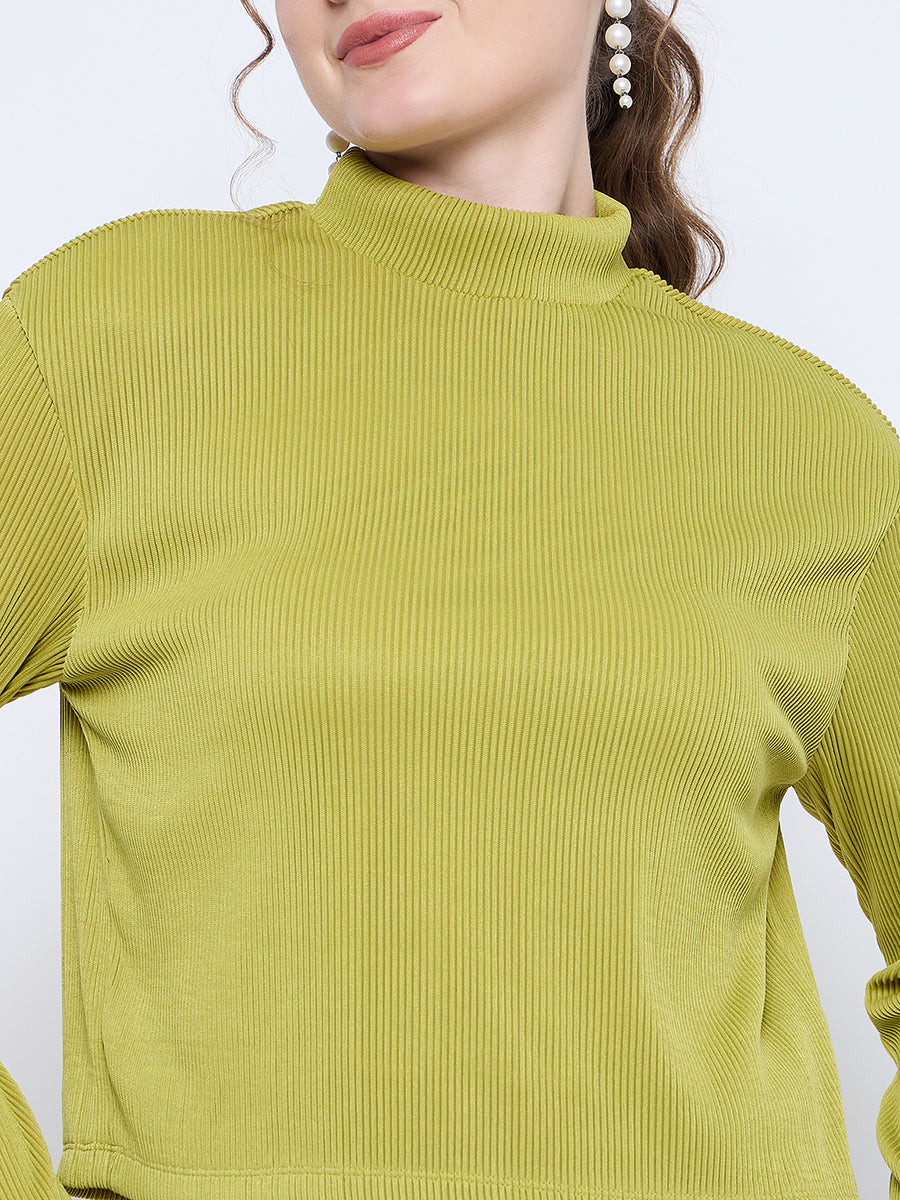 Madame Solid Green Mock Neck Ensemble