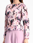 Madame Floral Print Full Sleeve Mauve Rayon Blend Top