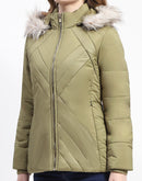 Madame Faux Fur Quilted Apple Green High Collar Puffer Jacket