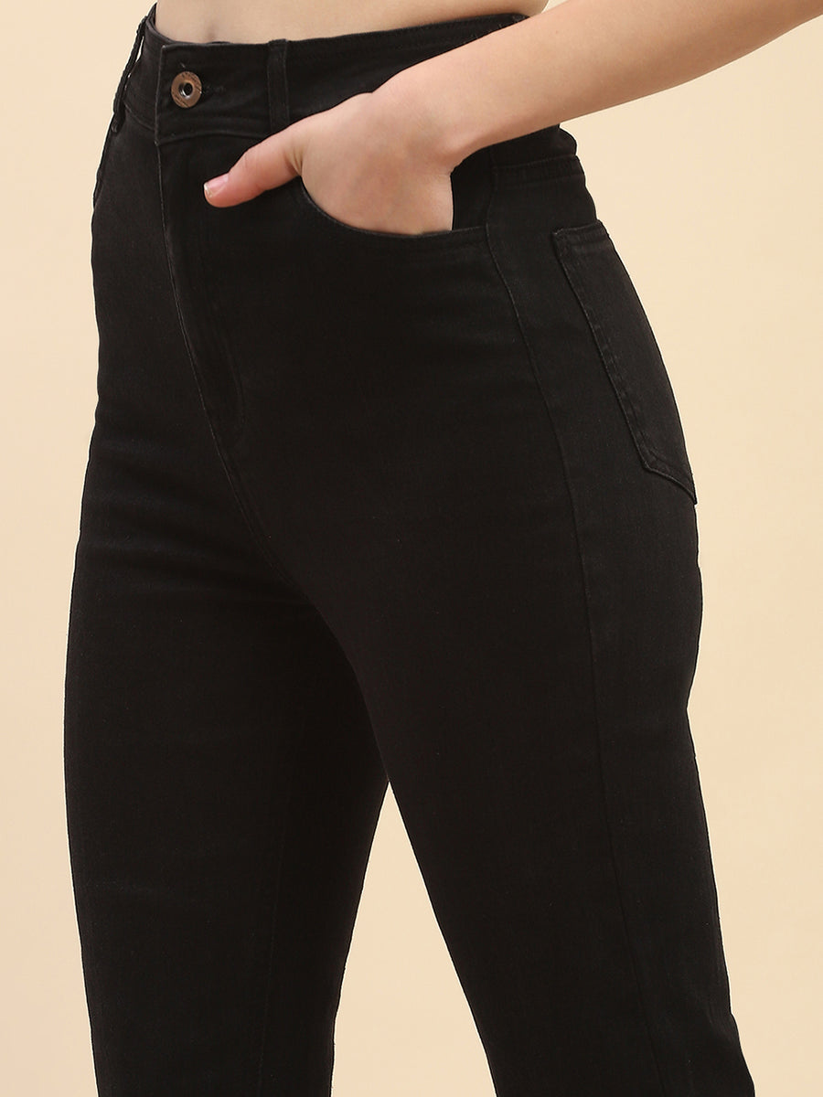 Camla Barcelona Solid Black Side Slit Jeans