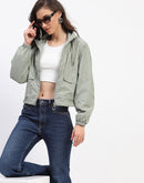 Madame Olive Green Cropped Windbreaker Jacket