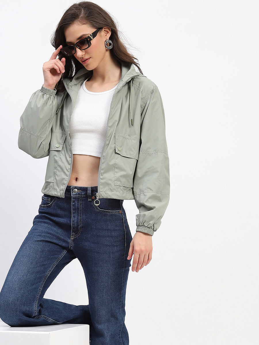 Madame Olive Green Cropped Windbreaker Jacket