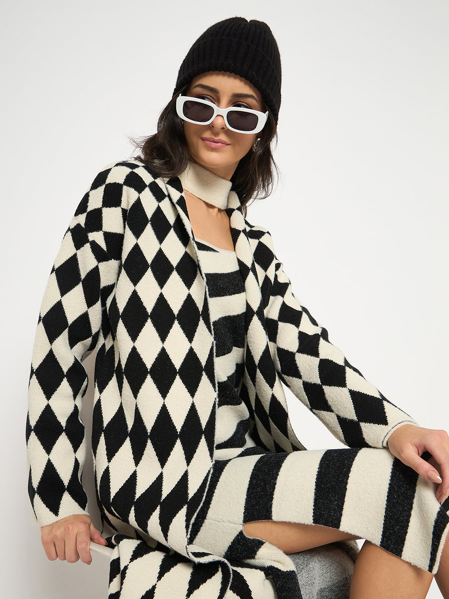 Madame Zebra Striped Dress with Geometric Print Black Ensemble