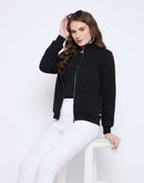 Madame Solid Black Elasticized Waist Gold Zipped Sweatshirt