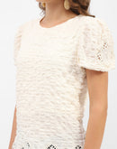 Madame Textured Off-White Embellished Top