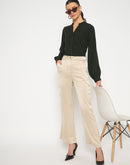 Madame Straight Fit Solid Beige Trousers