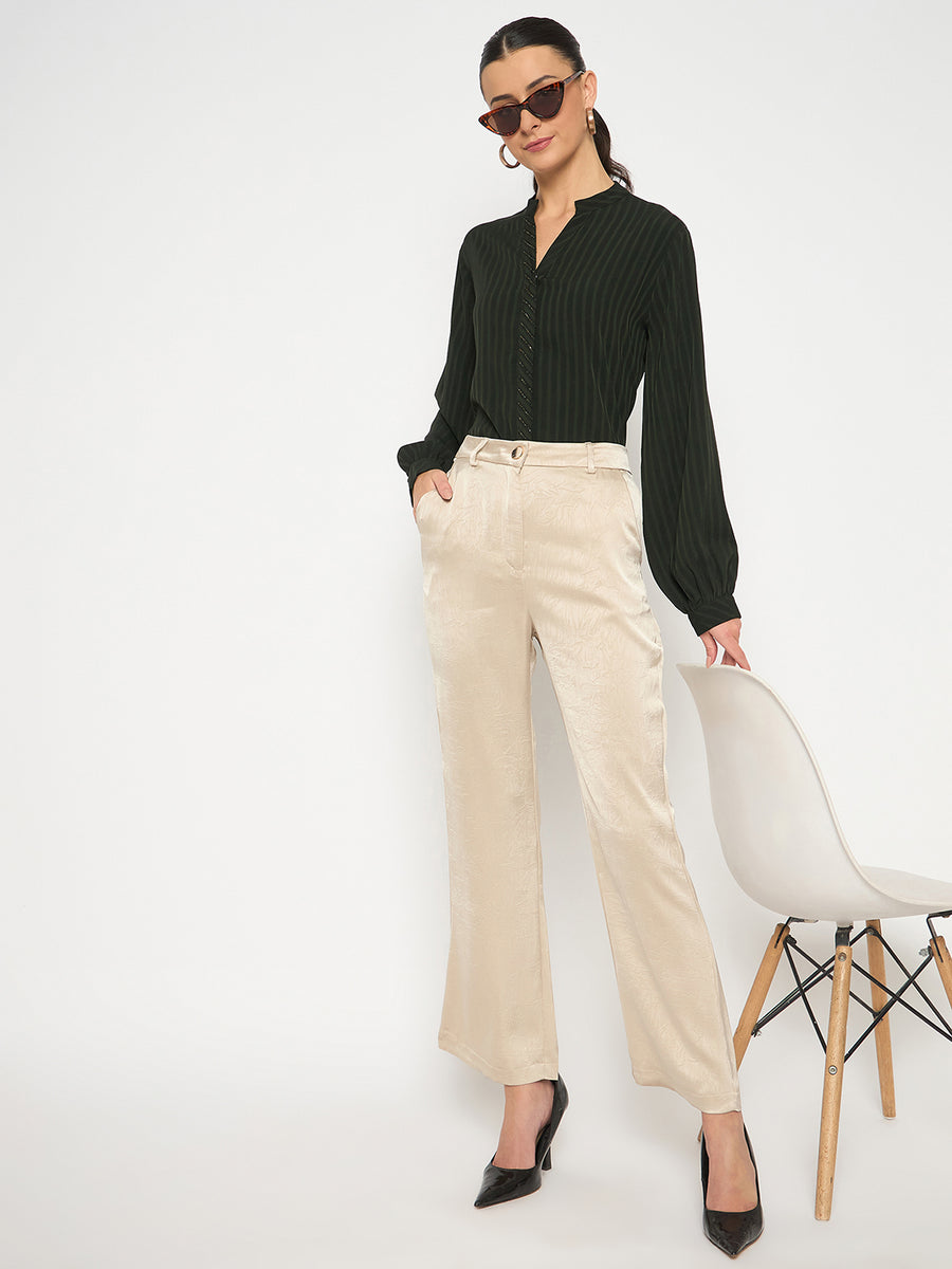 Madame Straight Fit Solid Beige Trousers