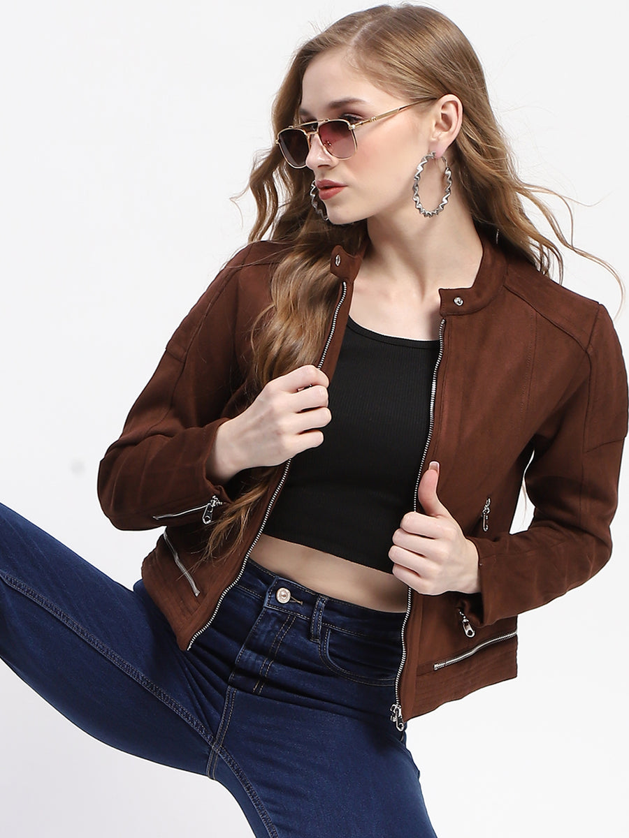 Madame Brown Faux Suede Biker Jacket