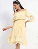 Madame Gathered Waist Off Shoulder Yellow Dress