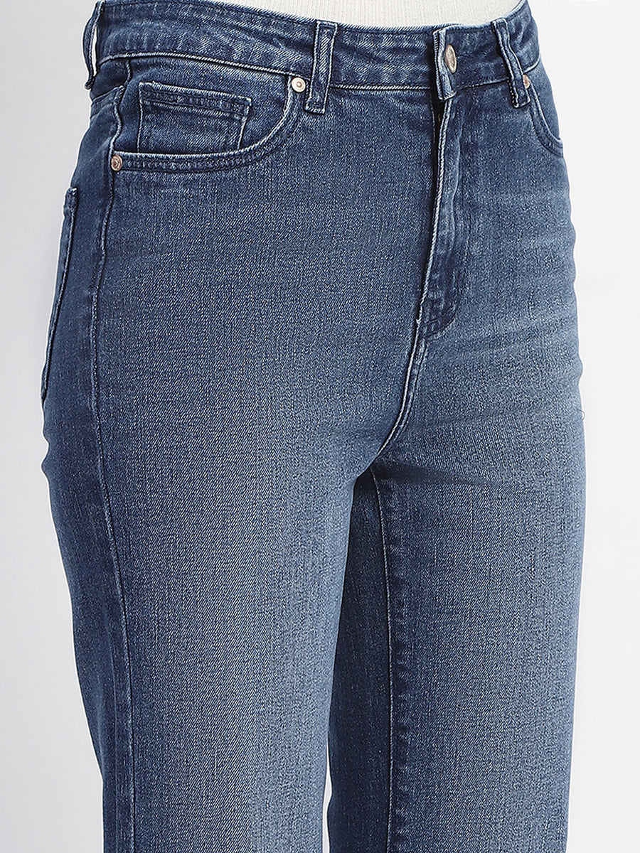 Madame Straight Fit Mid Blue Whiskered Denim