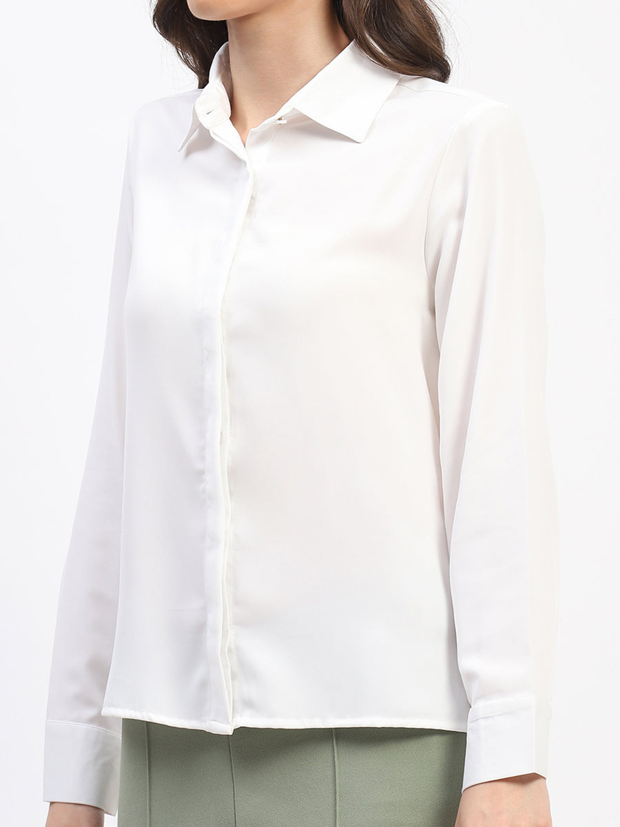 Madame Button Down Solid White Shirt