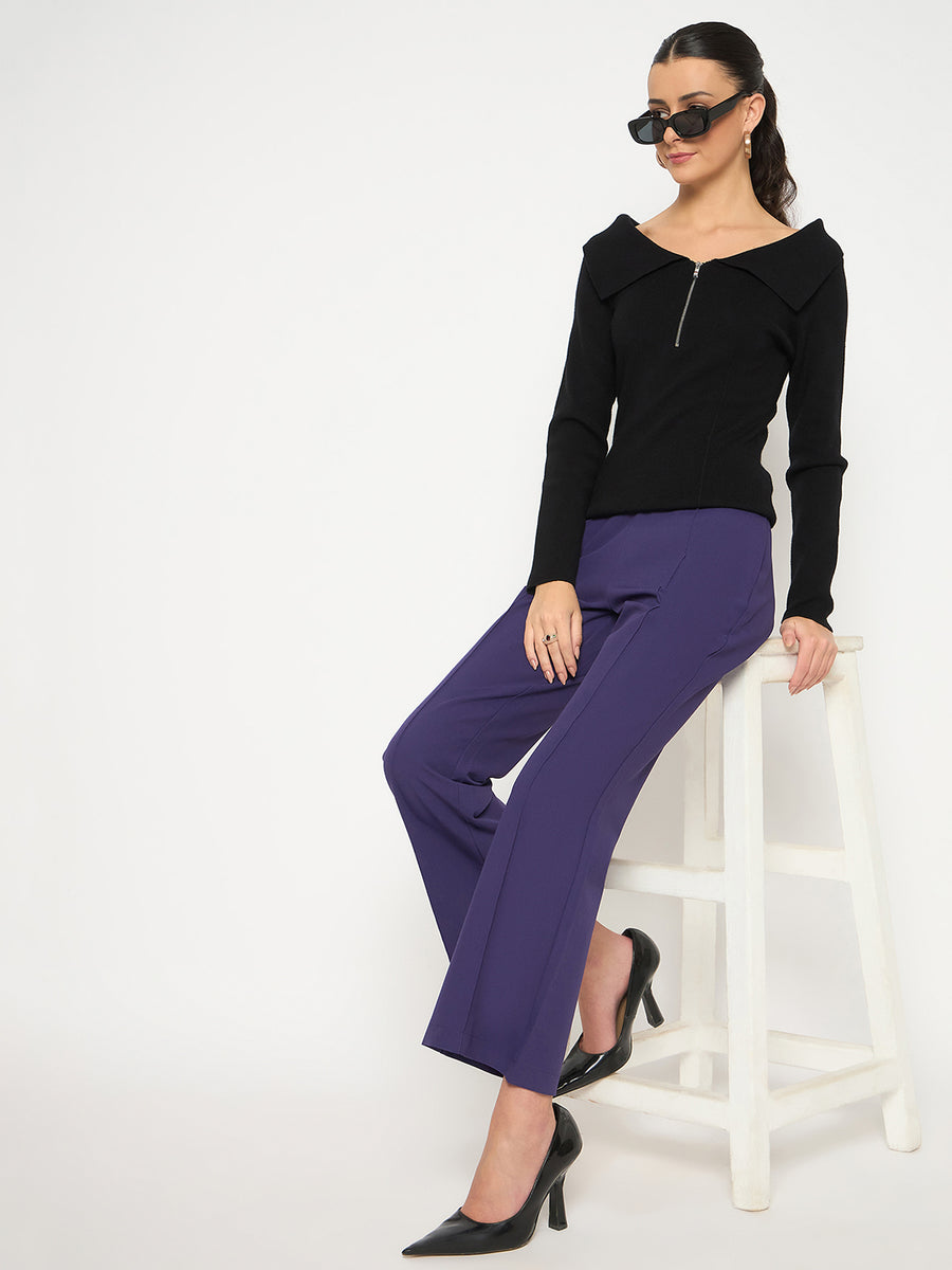 Madame Pleated Flared Purple Trousers