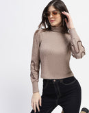 Madame High Neck Contrast Dori Detail Knit Top