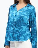 Madame Blue Leaf Print Shirt