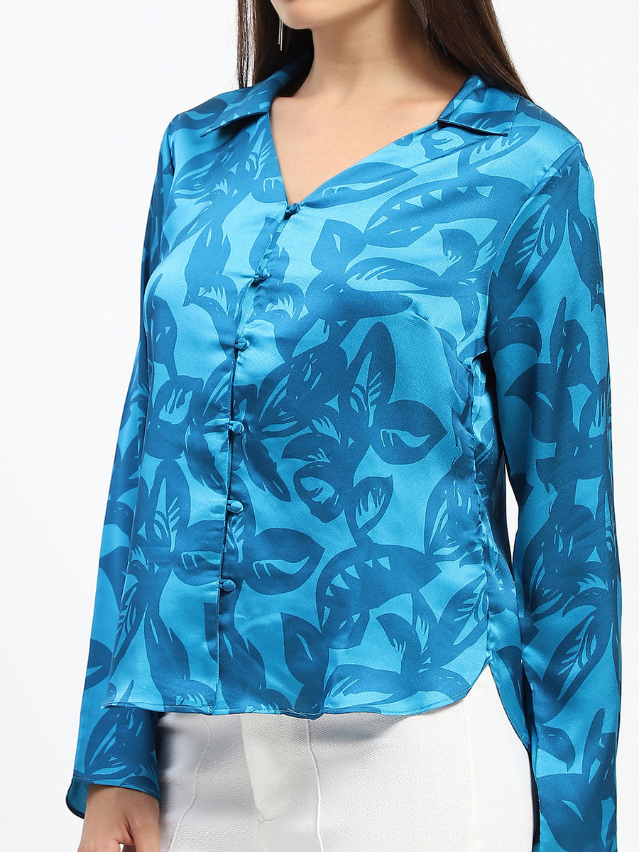 Madame Blue Leaf Print Shirt