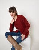 Madame Self Design Crew Neck Rust Cardigan