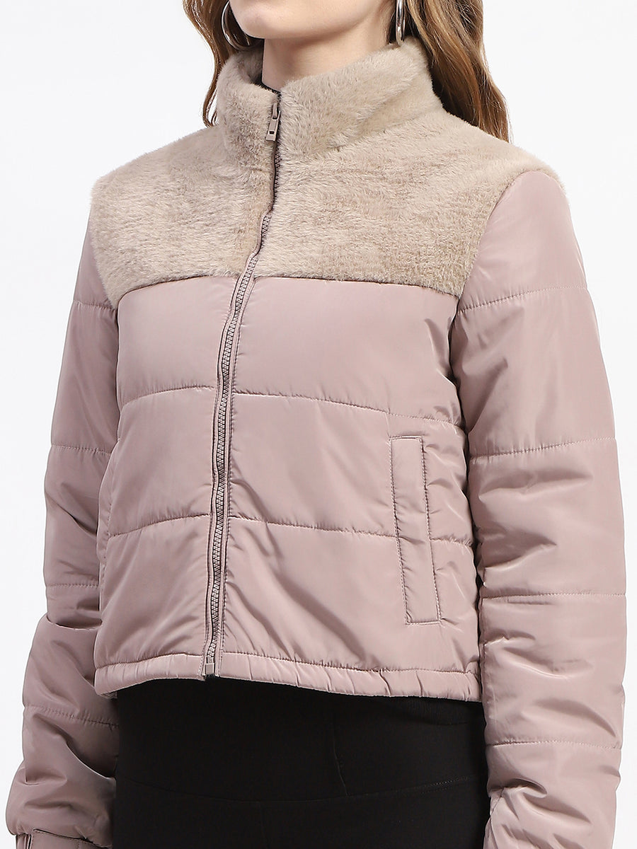 Madame Beige High Neck Quilted Puffer Jacket