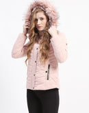 Madame Light Pink Faux Fur Hood Quilted Puffer Jacket