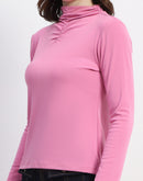 Madame Ruched Mock Neck Plain Pink Cotton Top