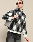 Madame Geometric Print Turtleneck Black Sweater