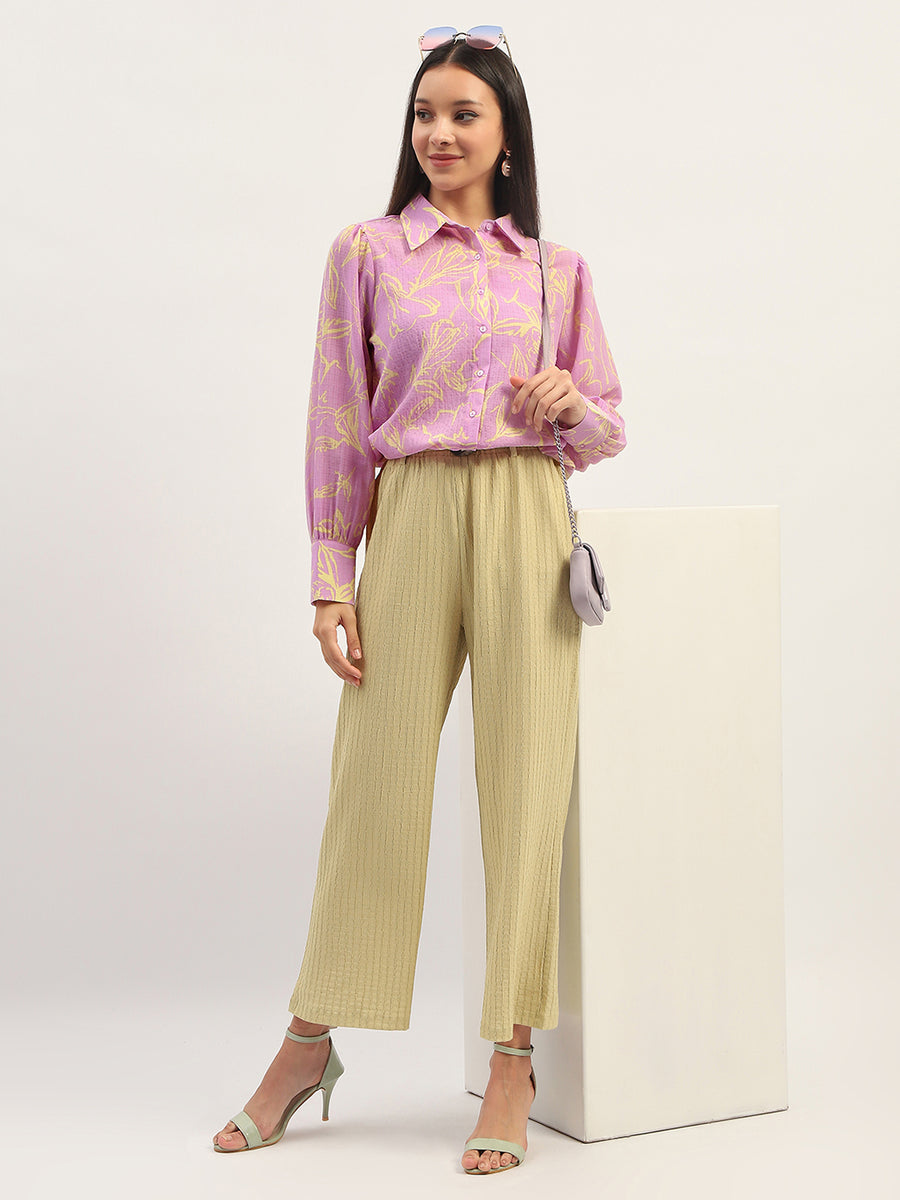 Madame Floral Print Bishop Sleeve Lilac Shirt