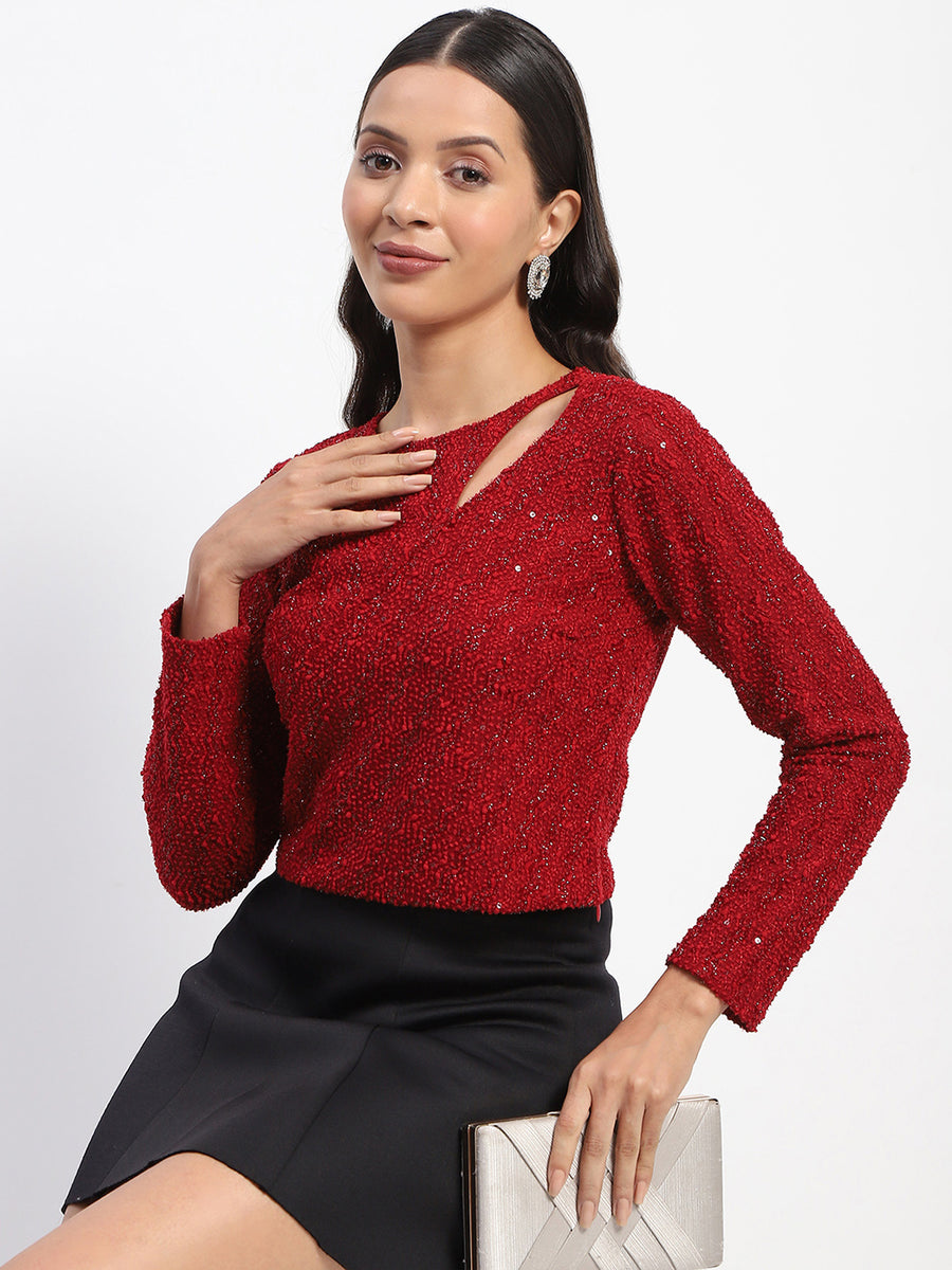 Madame Embellished Shoulder Cutout Wine Top