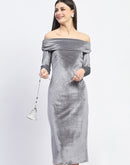 Madame Off-shoulder embellished Grey Velvet Dress