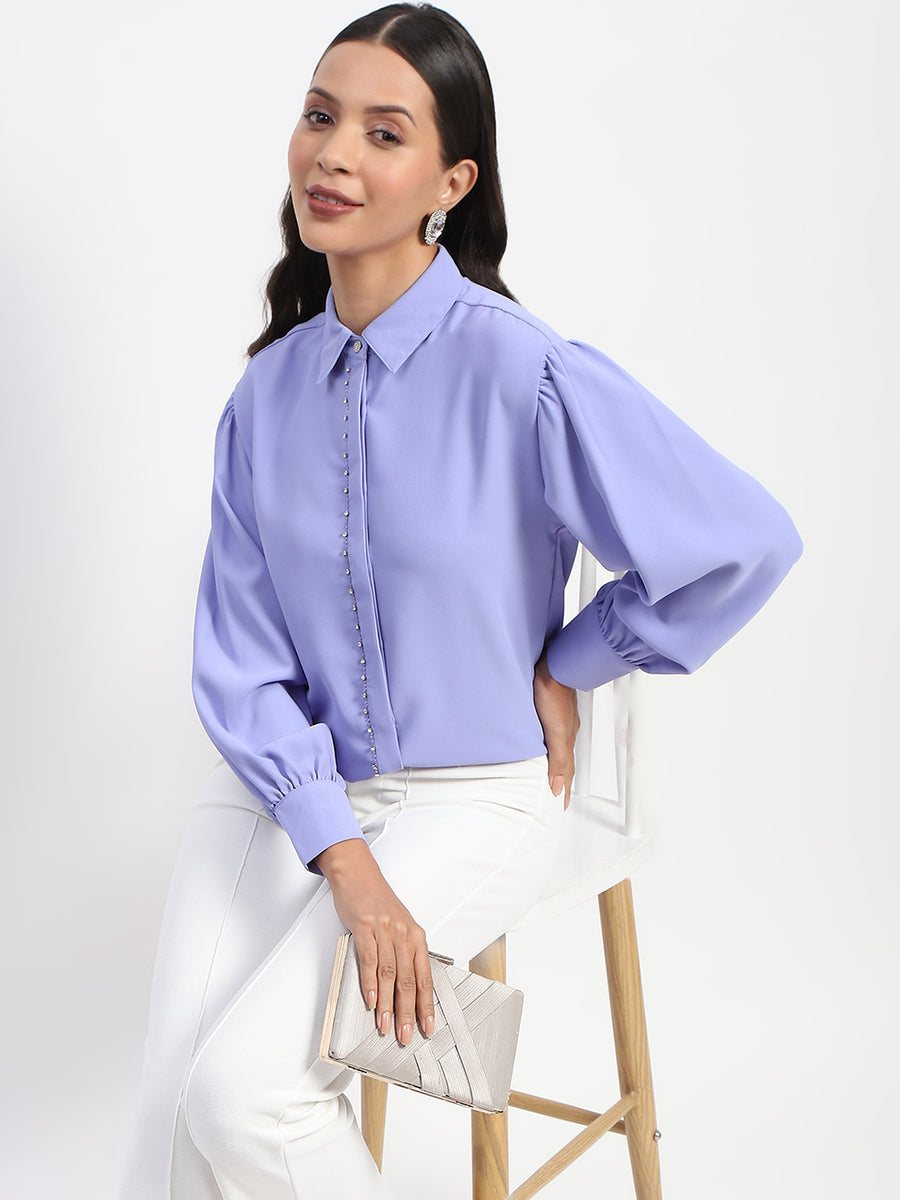 Madame Embellished Cuffed Sleeve Mauve Shirt