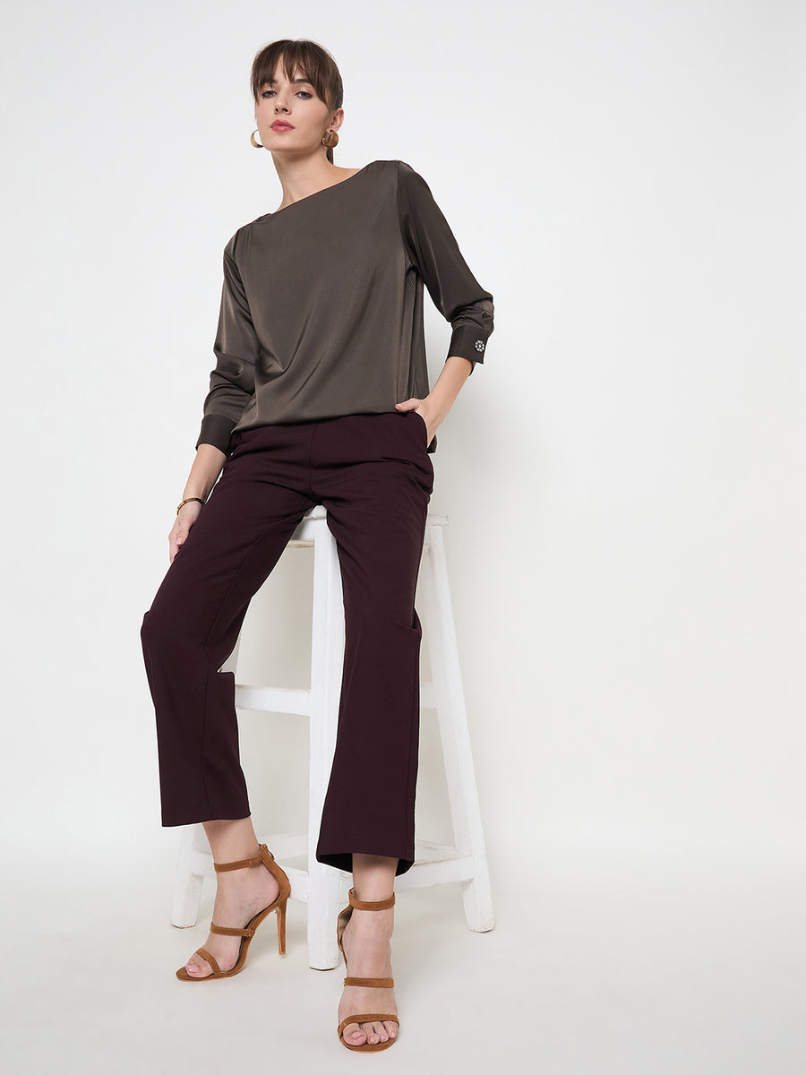 Madame Belted Straight Fit Wine Trousers