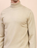 Camla Barcelona Embossed High Neck Solid Beige Sweater