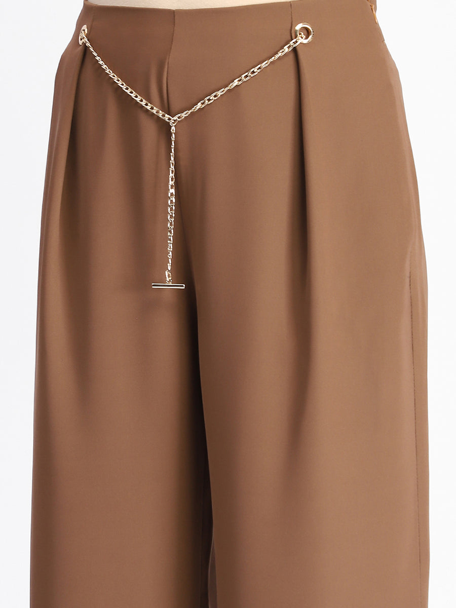 Madame Metal Accessorized Chain Warm Tan Straight Fit Bottom