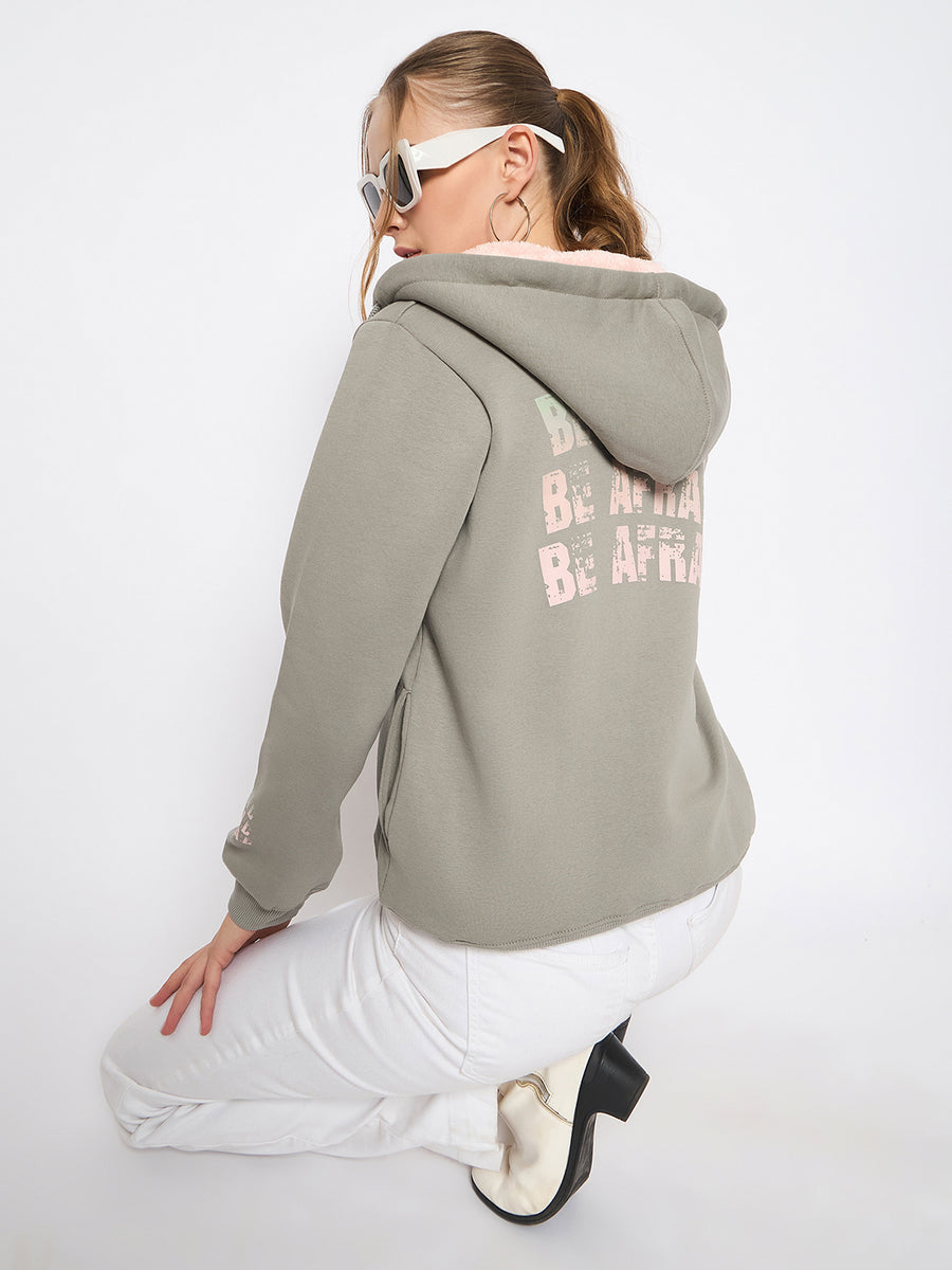 Madame Placement Print Grey Hooded Sweatshirt