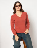 Madame V Neck Skinny Fit Rust Red Sweater