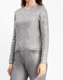 Madame Metallic Geometric Print Grey Sweater