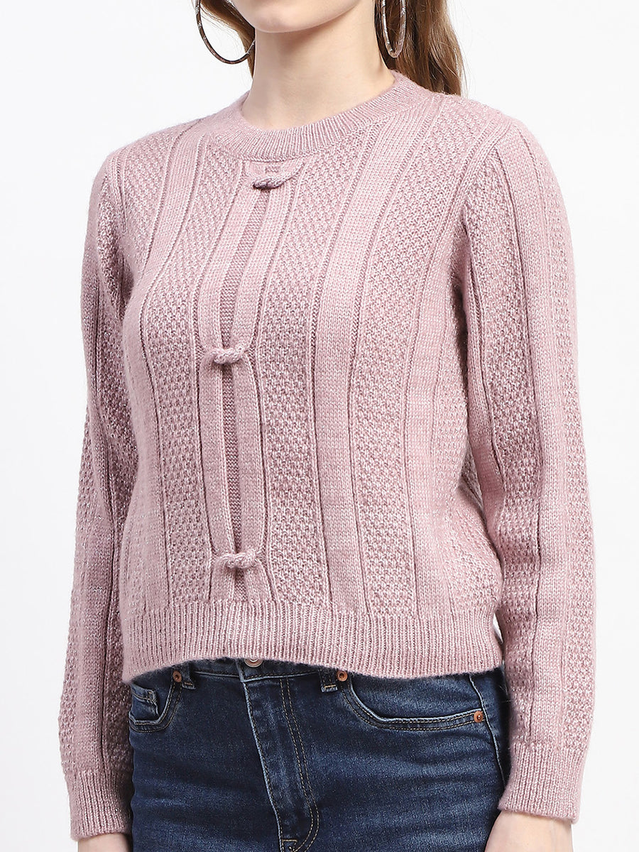 Madame Rib Neck Mauve Knitted Sweater