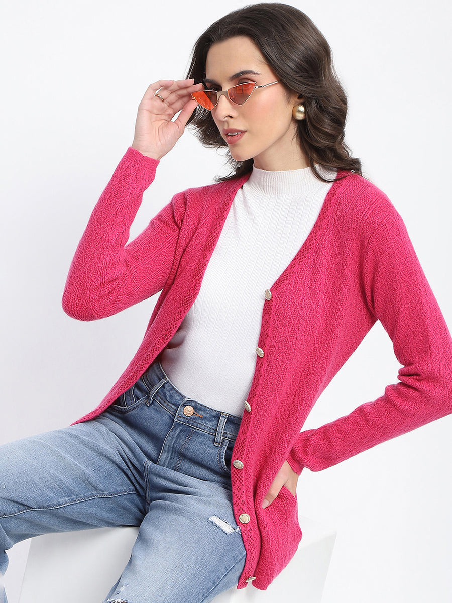 Madame Full Sleeve Button Down Pink Cardigan