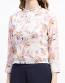 Madame Floral Print Off-White Mock Neck Top