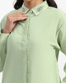 Madame Collar And Sleeve Embellished Green Shirt