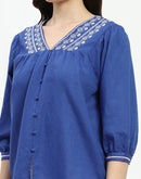 Madame Royal Blue Linen Cotton Blend Tunic Top