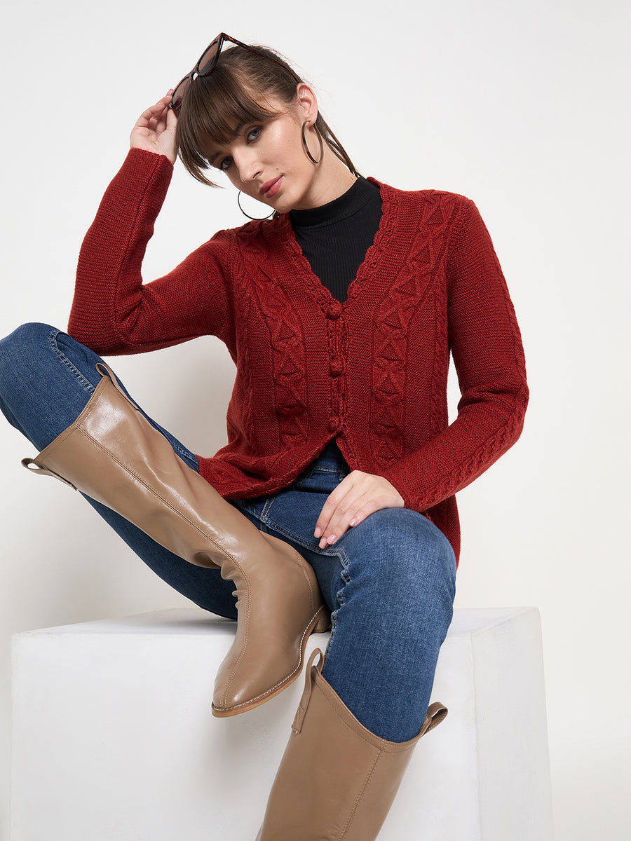 Madame Rust Red Cable Knit Acrylic Sweater