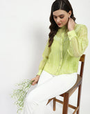 Madame Bridgerton Embroidered Lacework Green Tencel Shirt