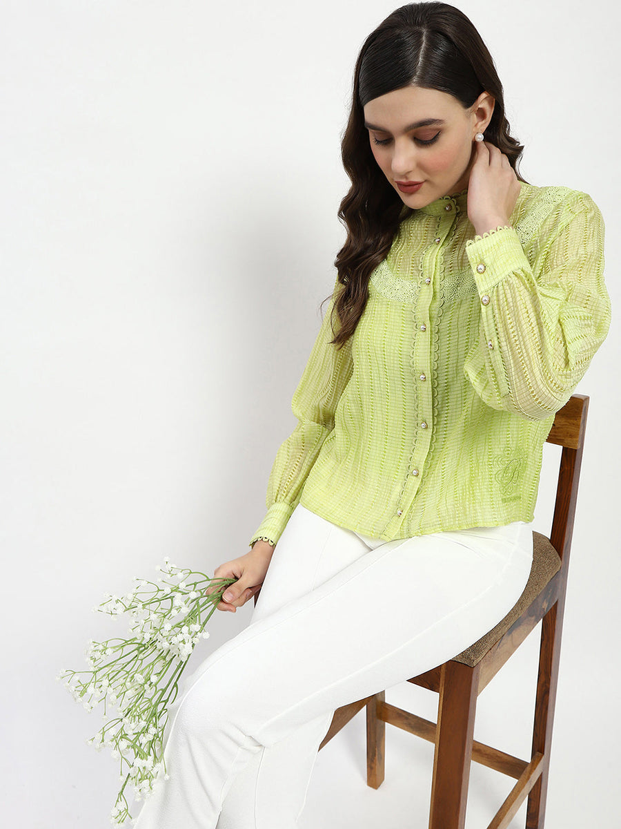 Madame Bridgerton Embroidered Lacework Green Tencel Shirt