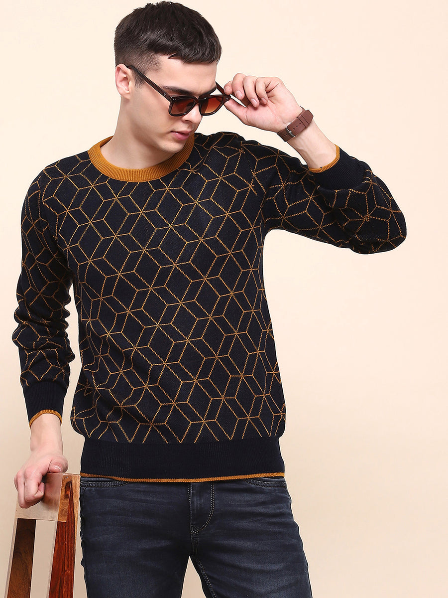 Camla Barcelona Geometric Print Navy Blue Sweater