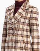 Madame Plaid Lapel Collared Welt Pocketed Beige Coat