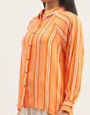 Madame Stripes Printed Orange Shirt