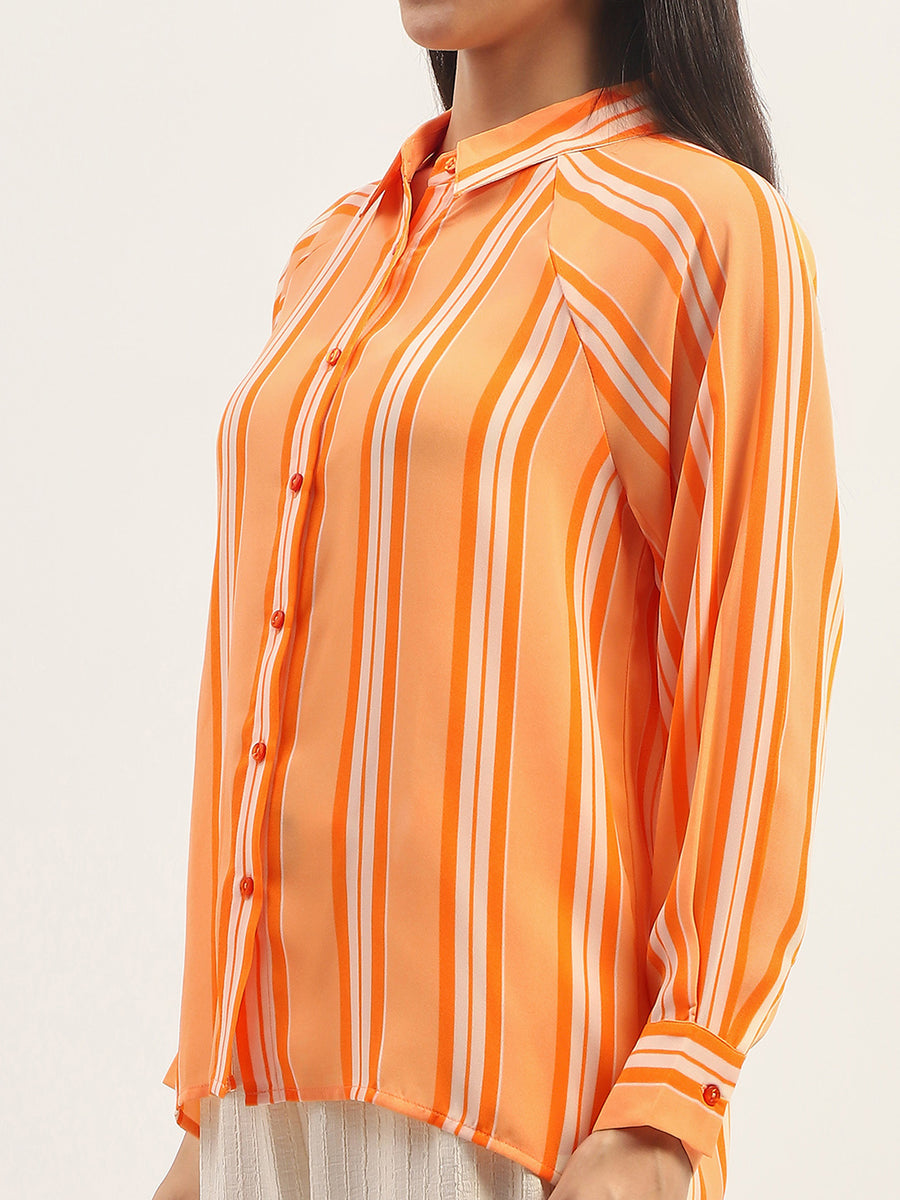 Madame Stripes Printed Orange Shirt