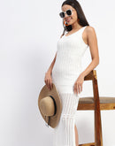 Madame V Neck Crochet Off White Knitted Dress