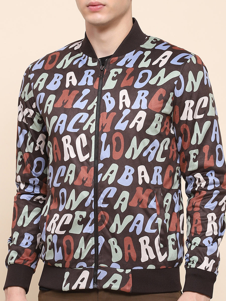 Camla Barcelona Typography Printed Multicolor Varsity Jacket