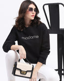 Madame Fleece Handwork And Embroidered Black Sweatshirt  For Women