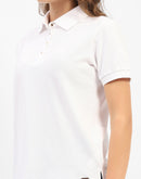 Madame White Polo Neck Solid Cotton T-Shirt